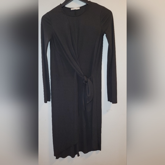 🖤 Zara Black Long Sleeved Dress Self Tie Assymetrical Hem LBD Ladies Small - Picture 1 of 7